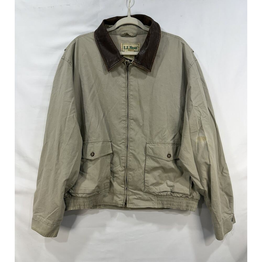VTG LL Bean Harrington Jacket Mens L Leather Collar Heritage Rugged Americana